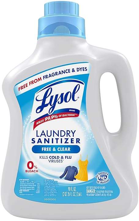 Lysol Laundry Sanitizer Additive, Free & Clear, Free from Fragrance and Dyes, 0% Bleach Laundry Sanitizer, Bacteria-causing Laundry Odor Eliminator, Unscented, 90 Fl Oz (Pack of 1) - Package May Vary - Image 11