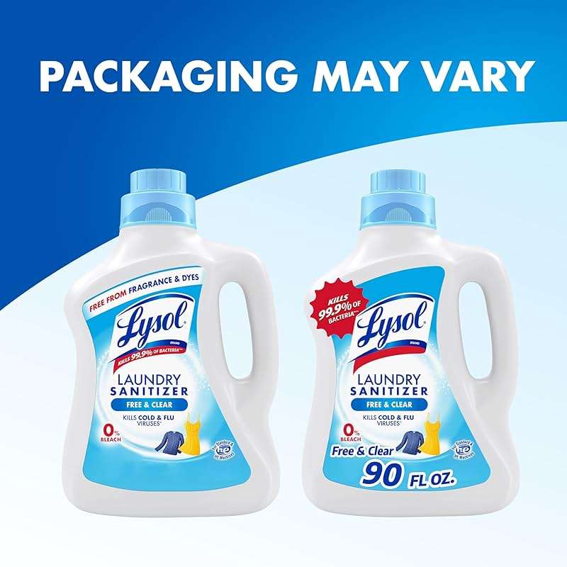 Lysol Laundry Sanitizer Additive, Free & Clear, Free from Fragrance and Dyes, 0% Bleach Laundry Sanitizer, Bacteria-causing Laundry Odor Eliminator, Unscented, 90 Fl Oz (Pack of 1) - Package May Vary - Image 12