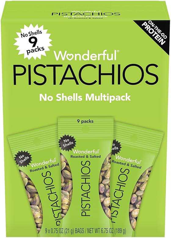 Wonderful Pistachios No Shells, Roasted & Salted Nuts, 0.75 Ounce Bag (Pack of 9), Protein Snacks, Gluten Free, On-the-Go, Individually Wrapped Snacks - Image 1