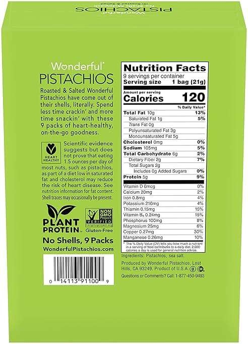 Wonderful Pistachios No Shells, Roasted & Salted Nuts, 0.75 Ounce Bag (Pack of 9), Protein Snacks, Gluten Free, On-the-Go, Individually Wrapped Snacks - Image 3