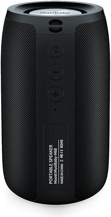 Musibaby M68 Portable Bluetooth Speaker, 12W, IPX5, FM, USB/AUX, Black | Portable 12W speaker for bedroom, desk, patio and travel. IPX5 splash-resistant with FM, USB drive, AUX and dual pairing. - Product Image