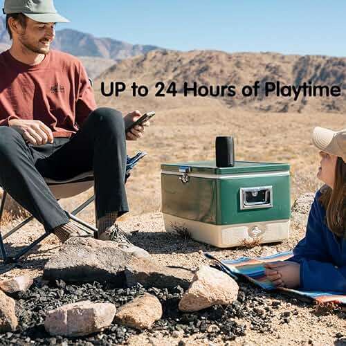 Musibaby M68 Portable Bluetooth Speaker, 12W, IPX5, FM, USB/AUX, Black | Portable 12W speaker for bedroom, desk, patio and travel. IPX5 splash-resistant with FM, USB drive, AUX and dual pairing. - Image 3