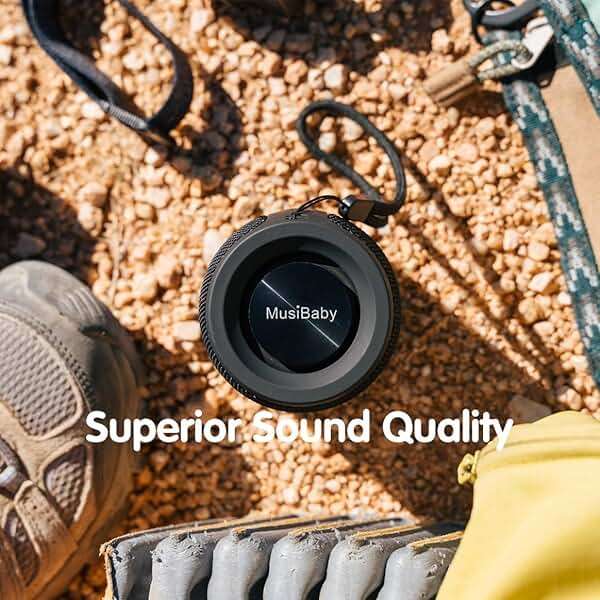 Musibaby M68 Portable Bluetooth Speaker, 12W, IPX5, FM, USB/AUX, Black | Portable 12W speaker for bedroom, desk, patio and travel. IPX5 splash-resistant with FM, USB drive, AUX and dual pairing. - Image 9