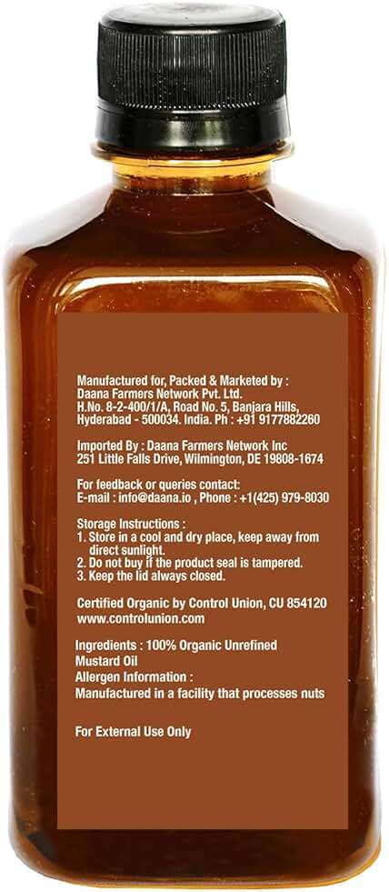 Daana Mustard Oil: CERTIFIED USDA ORGANIC, EXTRA VIRGIN, COLD PRESSED (12 oz) - Image 5