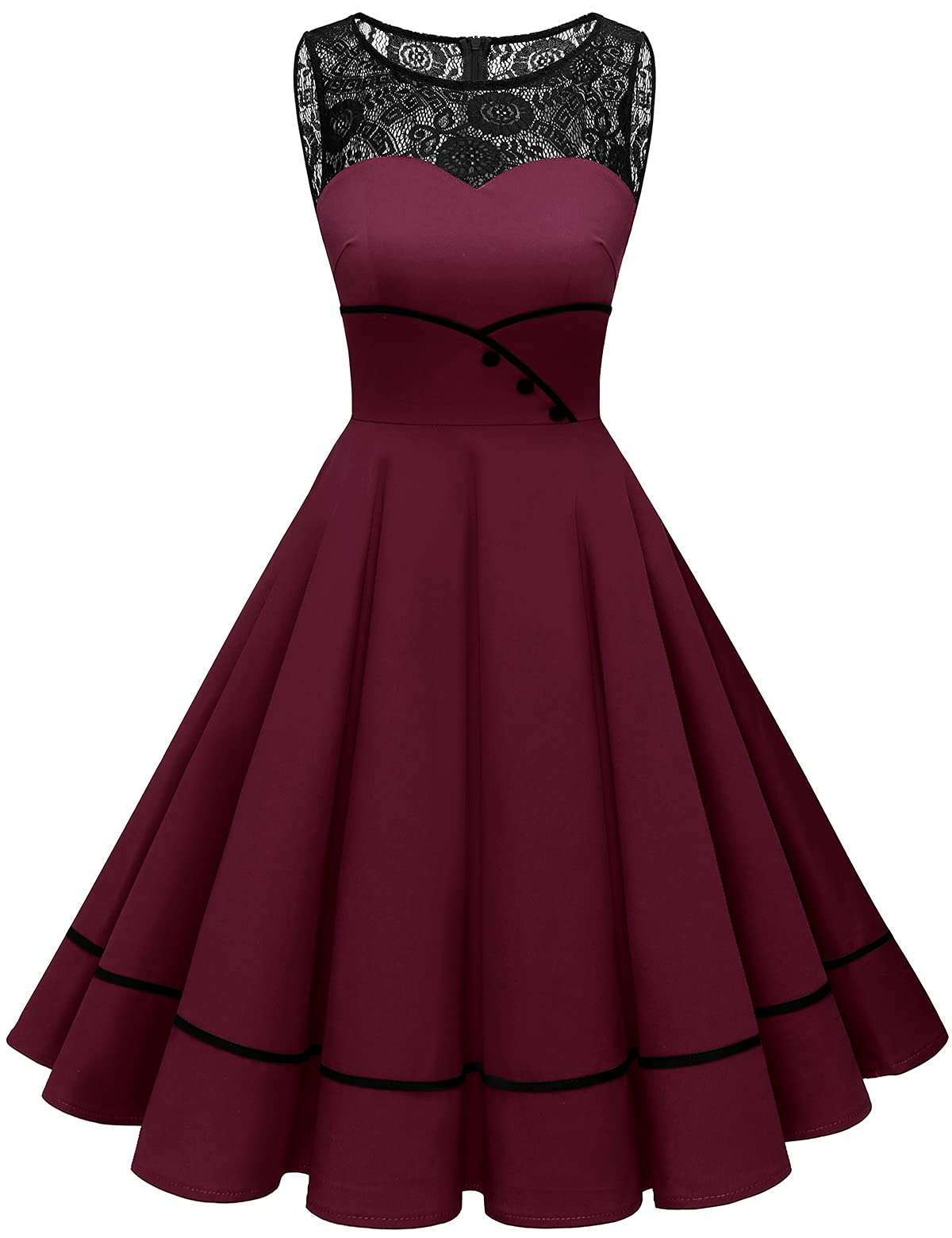 Bbonlinedress Women's 50s Vintage Floral Lace Retro Rockabilly Sleeveless Round Neck Cocktail Party Swing Dress - Image 1