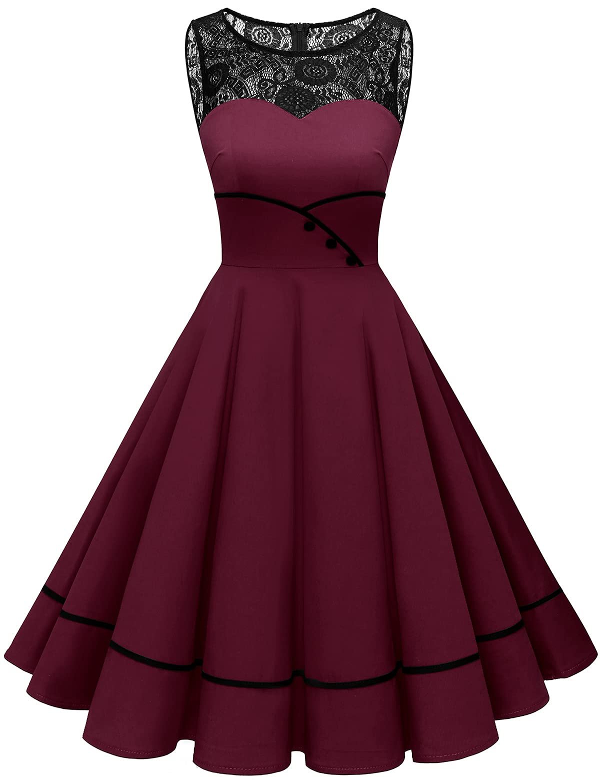 Bbonlinedress Women's 50s Vintage Floral Lace Retro Rockabilly Sleeveless Round Neck Cocktail Party Swing Dress - Product Image