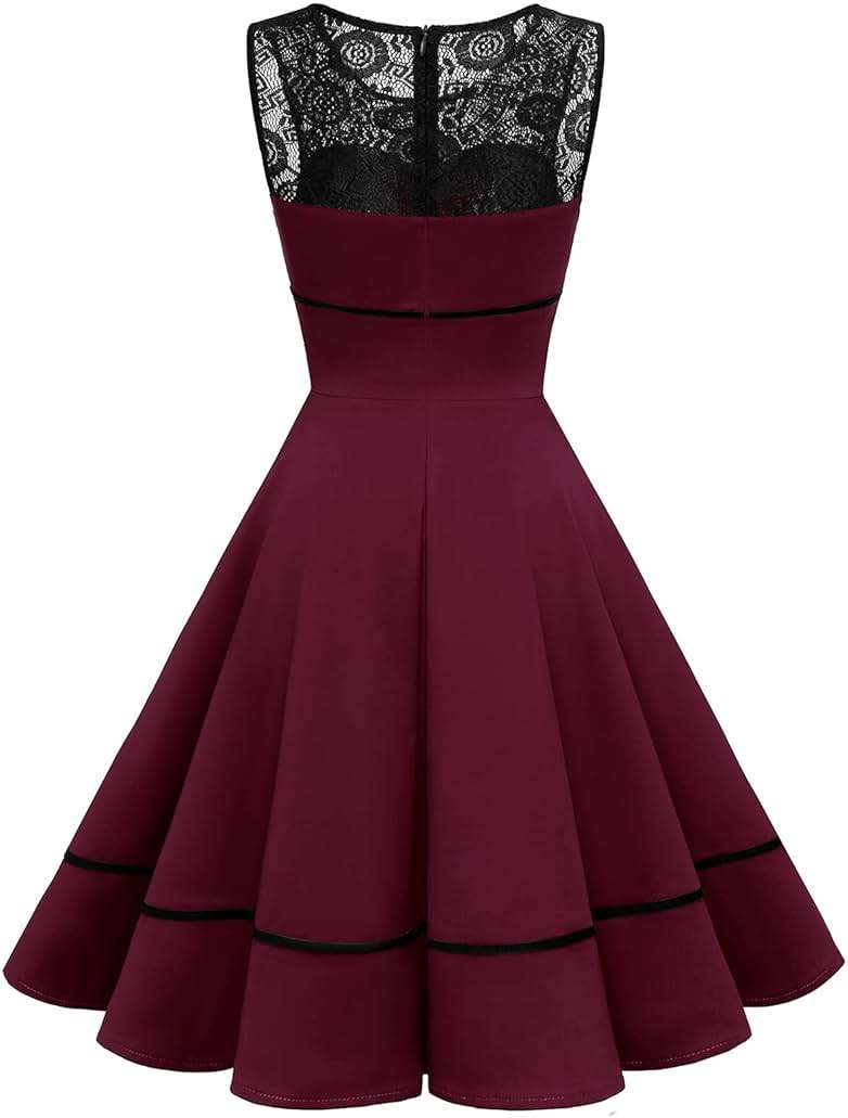 Bbonlinedress Women's 50s Vintage Floral Lace Retro Rockabilly Sleeveless Round Neck Cocktail Party Swing Dress - Image 2