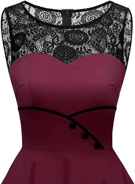 Bbonlinedress Women's 50s Vintage Floral Lace Retro Rockabilly Sleeveless Round Neck Cocktail Party Swing Dress - Image 4