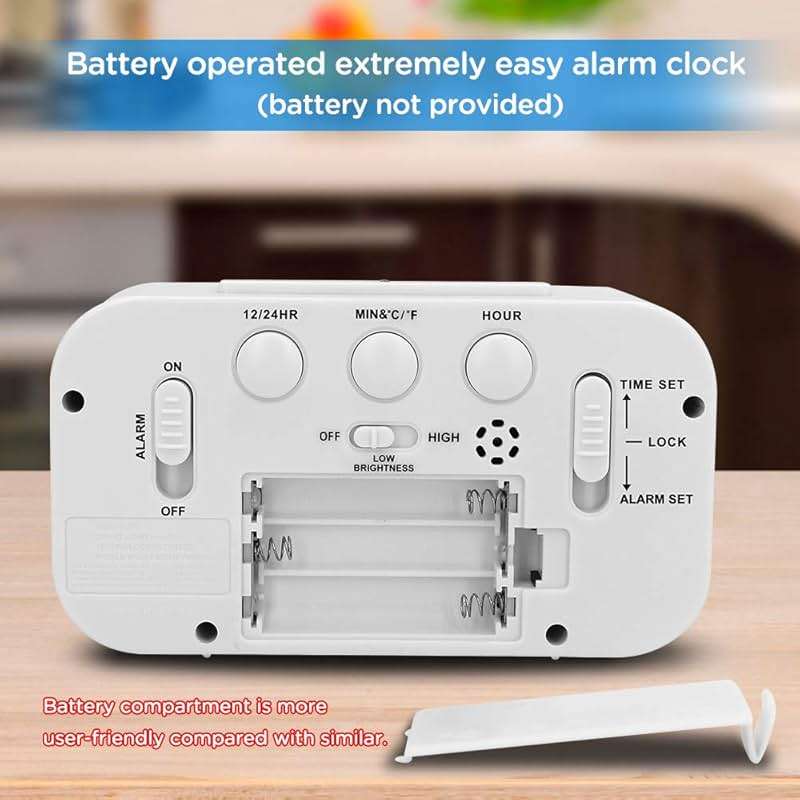 Peakeep Night Light Digital Alarm Clock Battery Operated with Indoor Temperature, Desk Small Clock (White) - Image 8