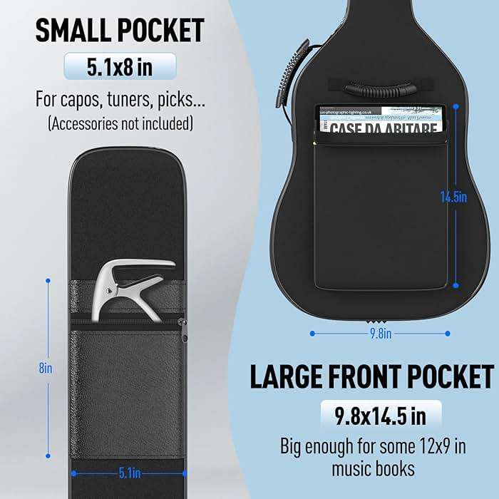 GLEAM Acoustic Guitar Gig Bag - 0.35 Inch Foam Padding Fit 39-41 Inch, Waterproof, Black with Hanger Loop - Image 2