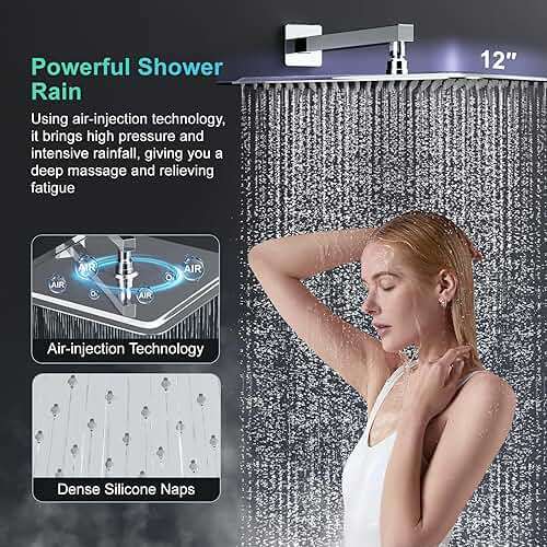 SR SUN RISE 12 Inch Slide Bar Shower System, Square Rain Shower Head and Handheld Spray, Wall Mounted Shower Faucets Sets Complete Included Valve and Shower Trim Kit, Polished Chrome - Image 3