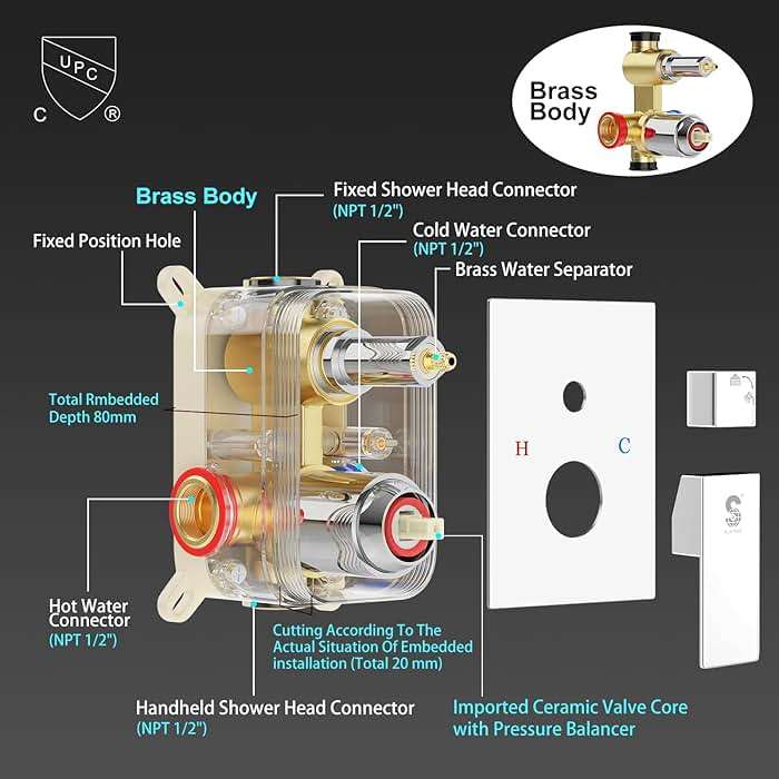 SR SUN RISE 12 Inch Slide Bar Shower System, Square Rain Shower Head and Handheld Spray, Wall Mounted Shower Faucets Sets Complete Included Valve and Shower Trim Kit, Polished Chrome - Image 4