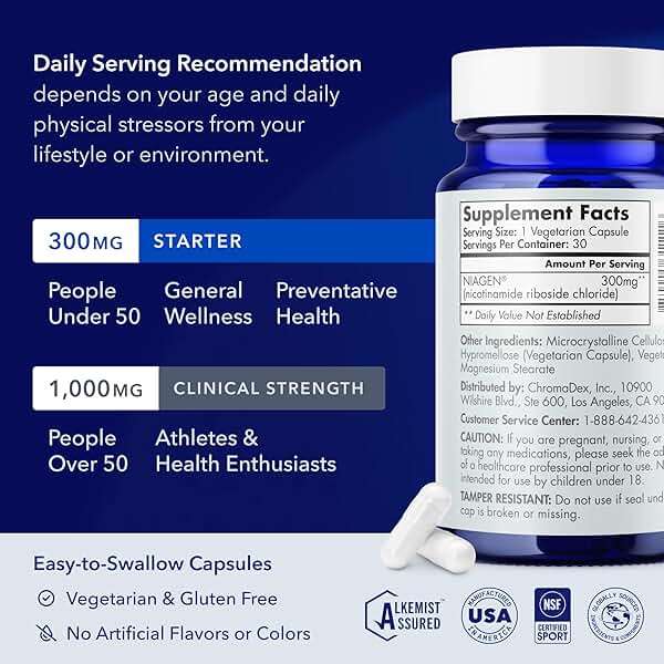 TRU NIAGEN Patented NAD Supplement for Anti Aging and Cell Regeneration, 300mg Niagen, 30 Servings | Supports Cellular Energy, Brain, Muscle | Nicotinamide Riboside (NR) Take 1 Daily | 2 Bottles - Image 7