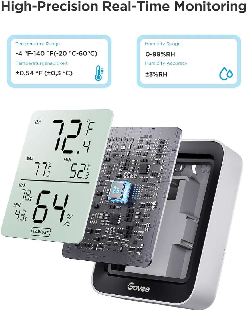 Govee Digital Hygrometer Indoor Thermometer Room H5075, Bluetooth Temperature Humidity Meter with 164ft Remote App Control, Notification Alerts, 2 Years Data Storage Export for Bedroom, Wine Cellar - Image 4