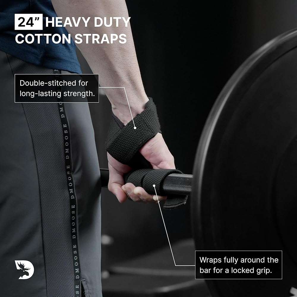 DMoose Fitness Lifting Straps 24" (Pair) - 5mm Padded Durable Wrist Straps for Weightlifting & Powerlifting - Cotton Lifting Strap with Silicone Grip for Men & Women - Deadlift Strap for Gym Workout - Image 3