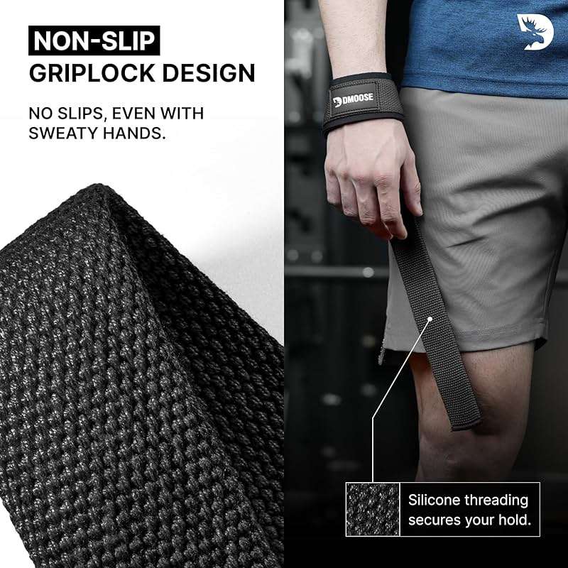 DMoose Fitness Lifting Straps 24" (Pair) - 5mm Padded Durable Wrist Straps for Weightlifting & Powerlifting - Cotton Lifting Strap with Silicone Grip for Men & Women - Deadlift Strap for Gym Workout - Image 5