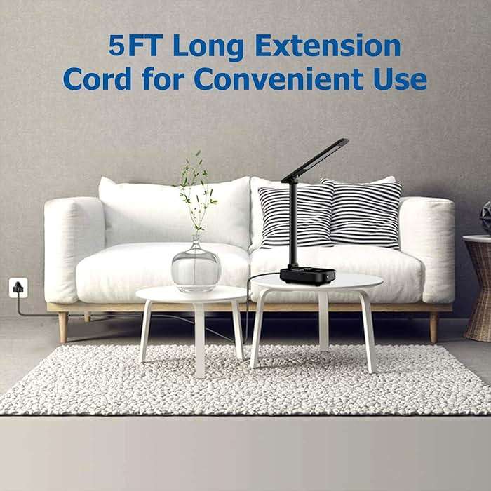 Yostyle LED Desk Lamp with 4 USB Charging Ports and 2 AC Outlets,5ft Extension Cord Power Strip Station, 3 Level Brightness, Touch Dimmer Control, Office Table Eye Care Lamp Bedroom Hotel - Image 7