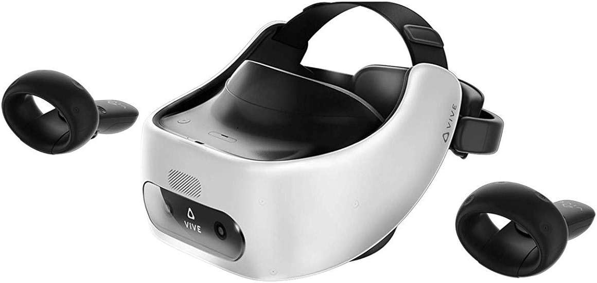 HTC Vive Pro Focus Plus 6DOF VR Headset in Almond White Bundle Including VR Headset, Controllers, face Cushion, QC 3.0 Charger and USB Type-C Cable - Image 1