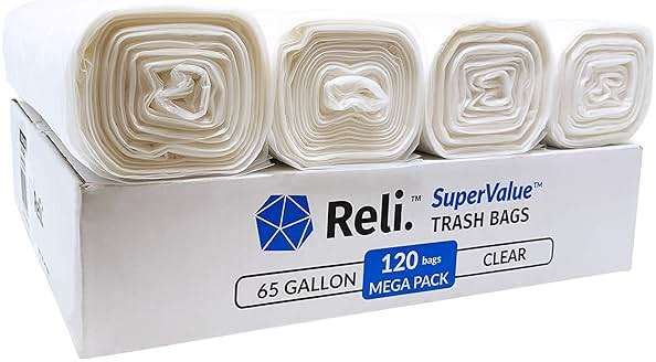 Reli. 65 Gallon Trash Bags Heavy Duty | 120 Trash Bags with Ties | Super Sizeable, Clear, Serious Garbage Cleanup - Image 1