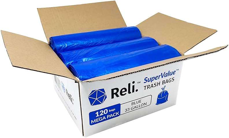 Reli. SuperValue 33 Gallon Recycling Bags (120 Count) Made in the USA - Blue Trash Bags, 30-33 Gallon | Recycling, Garbage | 33Gal with 30Gal - 35Gal Capacity - Image 4