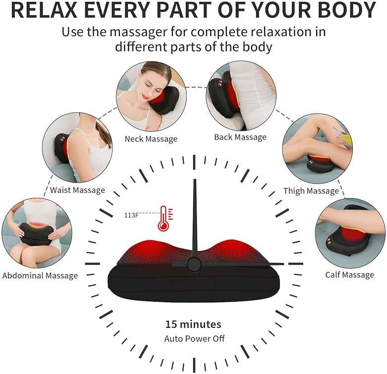 iKristin Back Massager, Shiatsu Neck Massager with Heat, Electric Back Massager for Shoulder, Back, Leg, Deep Tissue Kneading Massage to Relief Muscles, Massage Pillow for Mom/Dad/Women/Men - Image 3