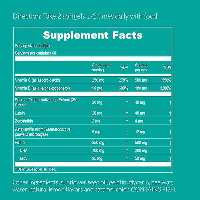 UpNourish AREDS 2 Plus Eye Vitamin Supplement, AREDS 2 Zinc Free Formula with Lutein, Zeaxanthin, Saffron, Astaxanthin & DHA - 120 softgels - Image 3
