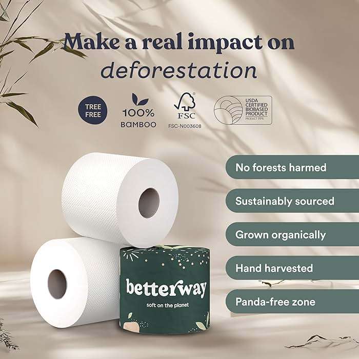Betterway Bamboo Toilet Paper 3 Ply - Sustainable Toilet Tissue - 12 Double Rolls & 360 Sheets Per Roll - Septic Safe - Organic, Plastic & PFAS Free - FSC Certified - Image 4