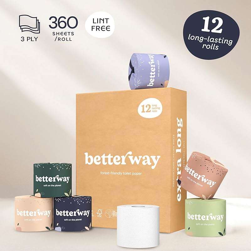 Betterway Bamboo Toilet Paper 3 Ply - Sustainable Toilet Tissue - 12 Double Rolls & 360 Sheets Per Roll - Septic Safe - Organic, Plastic & PFAS Free - FSC Certified - Image 6