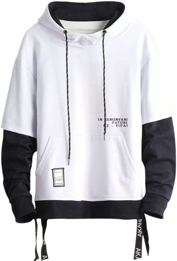 GURUNVANI Contrast Color Pullover Hoodie Mens Patchwork Hoodies Men - Image 1