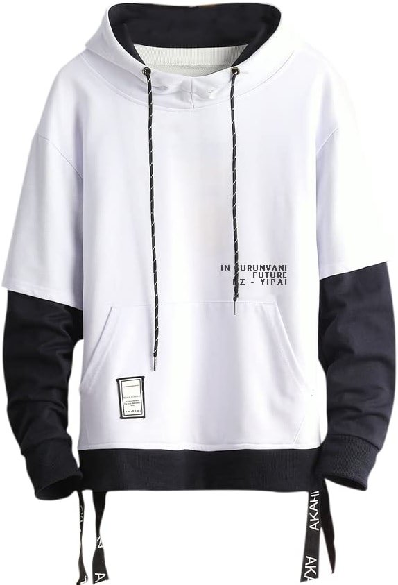 GURUNVANI Contrast Color Pullover Hoodie Mens Patchwork Hoodies Men - Product Image