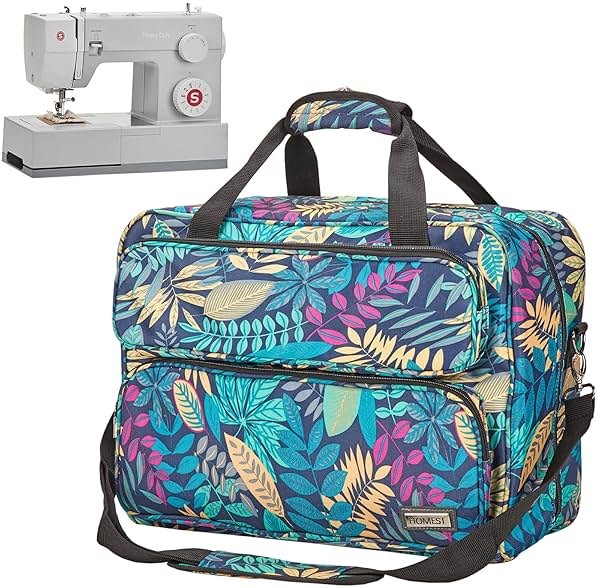HOMEST Sewing Machine Carrying Case, Universal Tote Bag with Shoulder Strap Compatible with Singer, Brother, Janome, Floral (Patent Design) - Product Image