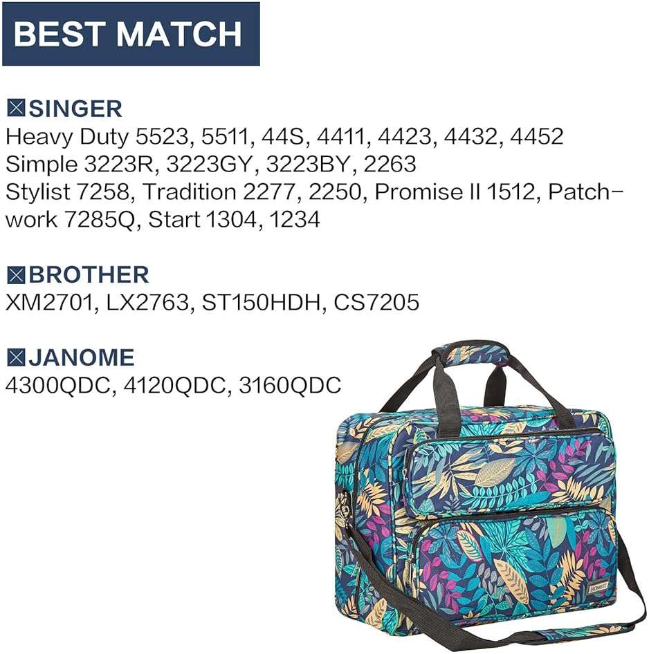 HOMEST Sewing Machine Carrying Case, Universal Tote Bag with Shoulder Strap Compatible with Singer, Brother, Janome, Floral (Patent Design) - Image 4