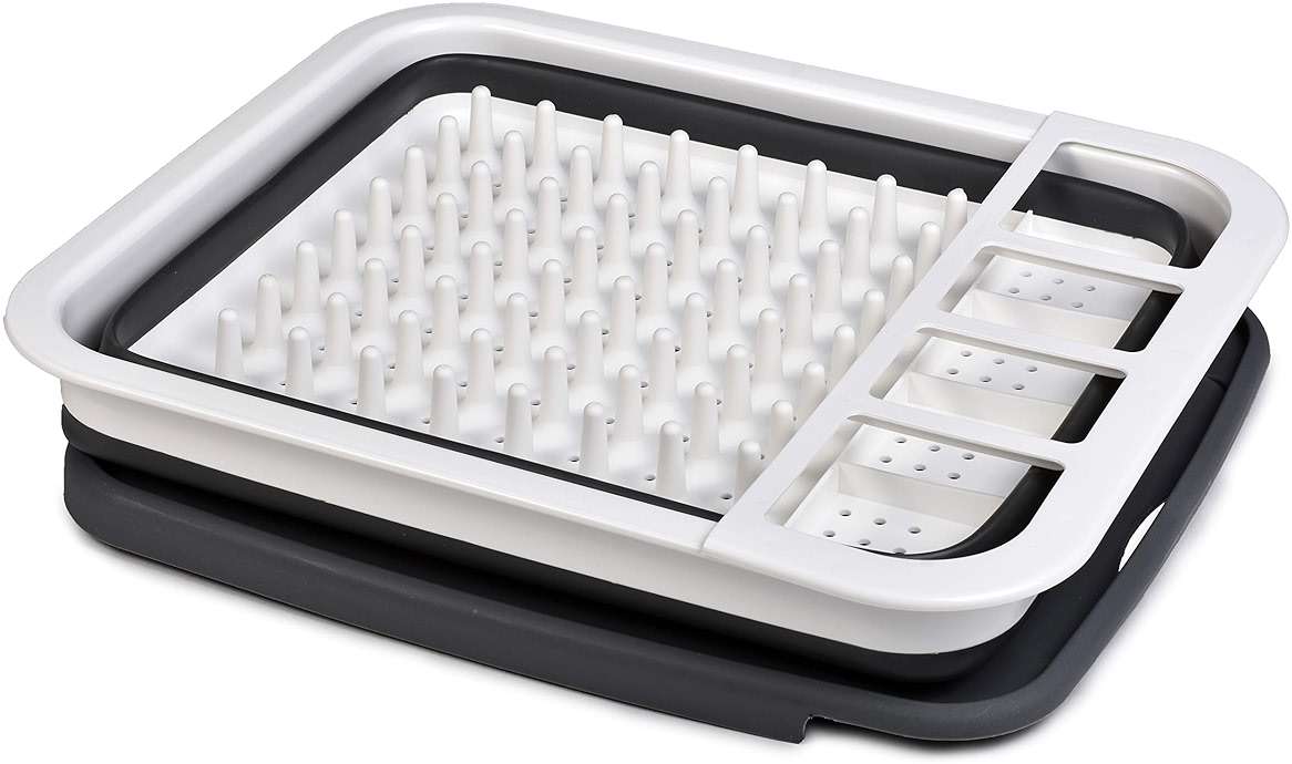 Masirs Pop-Up Collapsible Dish Drying Rack: Convenient Storage, Drains into Sink, Eight Large Plate Capacity, Sectional Cutlery and Utensil Compartment. Compact and Portable Design. - Image 4