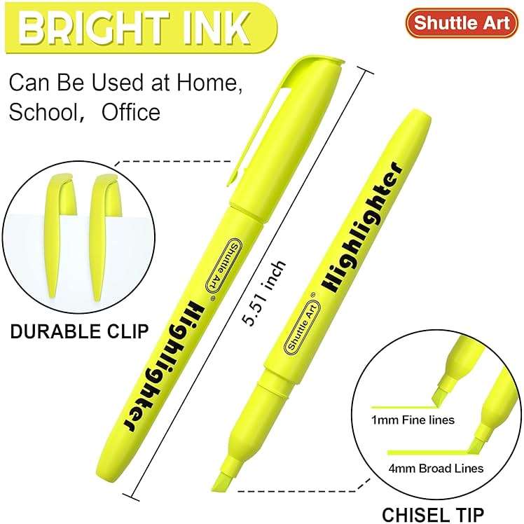 Shuttle Art Yellow Highlighters, 30 Pack Highlighters Bright Colors, Chisel Tip Dry-Quickly Non-Toxic Highlighter markers for Adults Students Highlighting in Home School Office - Image 3