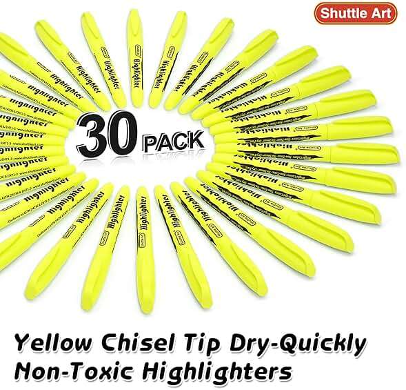 Shuttle Art Yellow Highlighters, 30 Pack Highlighters Bright Colors, Chisel Tip Dry-Quickly Non-Toxic Highlighter markers for Adults Students Highlighting in Home School Office - Image 4