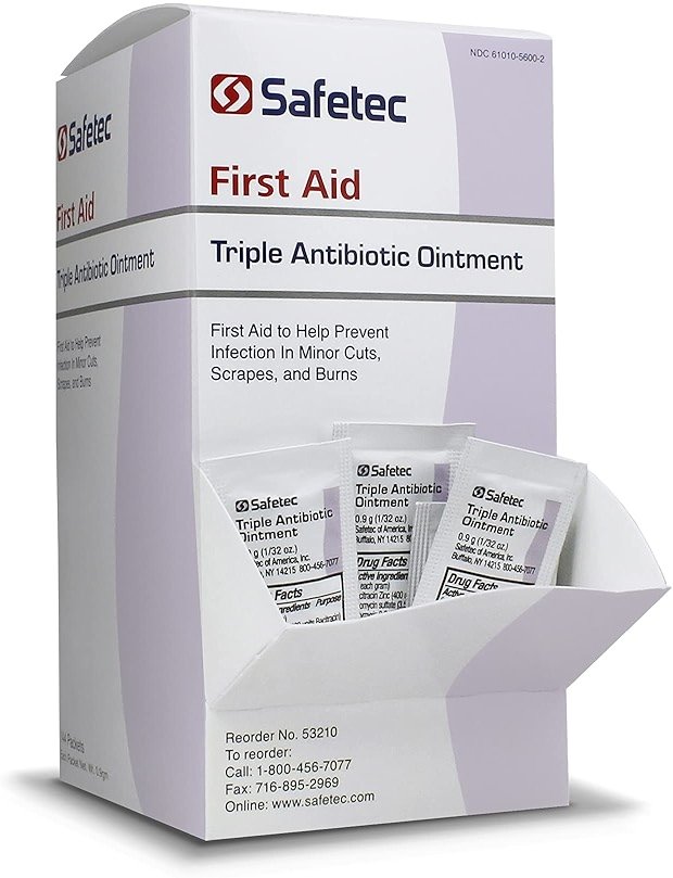 Safetec Triple Antibiotic .9 g. Pouch (144 Count Box) - First Aid Ointment for Minor Cuts, Scrapes and Burns (Pack of 4 Boxes) - Product Image