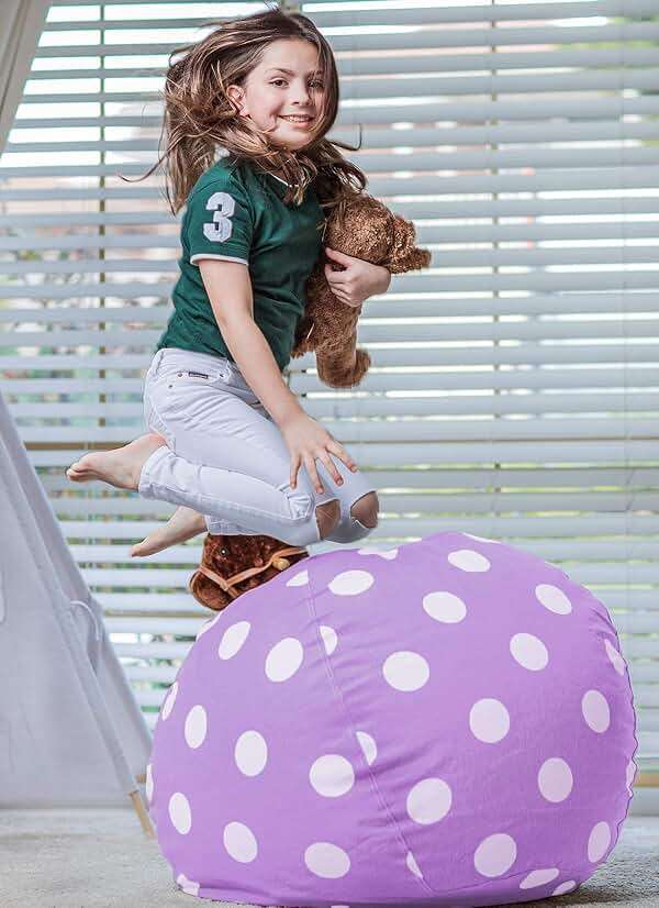 WEKAPO Stuffed Animal Storage Bean Bag Chair Cover for Kids | Stuffable Zipper Beanbag for Organizing Children Plush Toys Large Premium Cotton Canvas (Purple Dot, X-Large) - Image 2