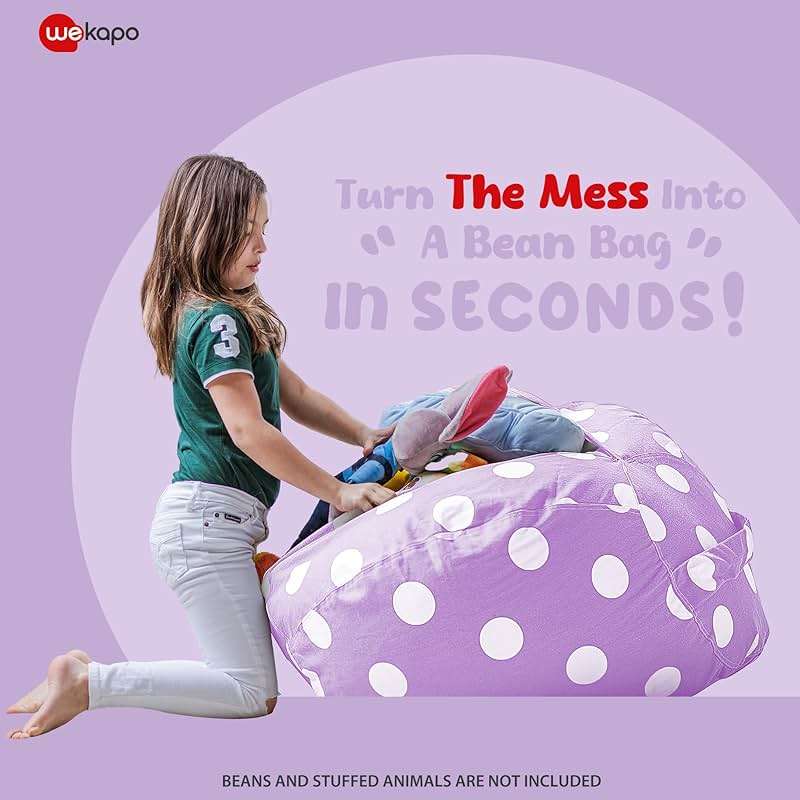 WEKAPO Stuffed Animal Storage Bean Bag Chair Cover for Kids | Stuffable Zipper Beanbag for Organizing Children Plush Toys Large Premium Cotton Canvas (Purple Dot, X-Large) - Image 3