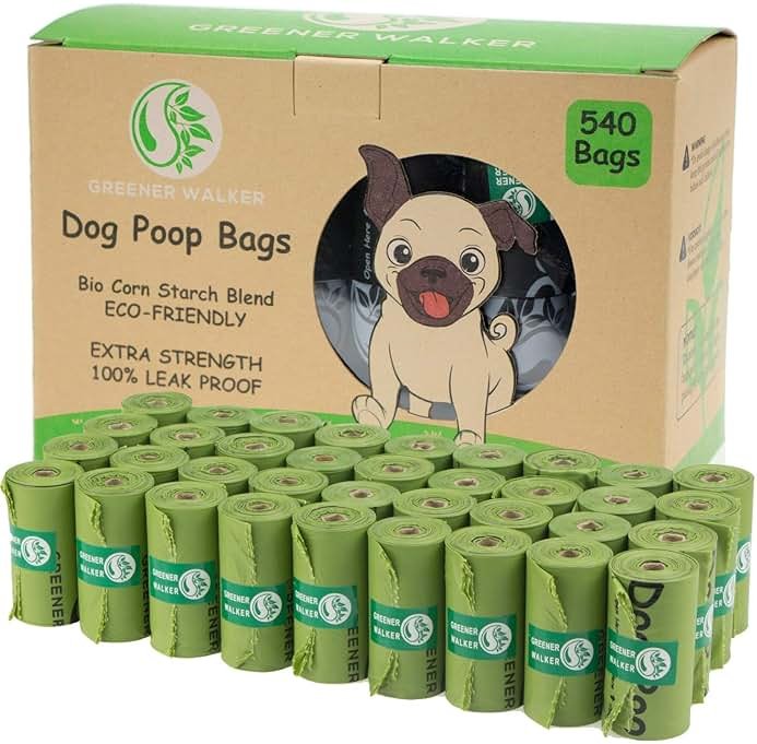 Greener Walker Poop Bags for Dog Waste-540 Bags,Extra Thick Strong 100% Leak Proof Dog Waste Bags (Green) - Product Image