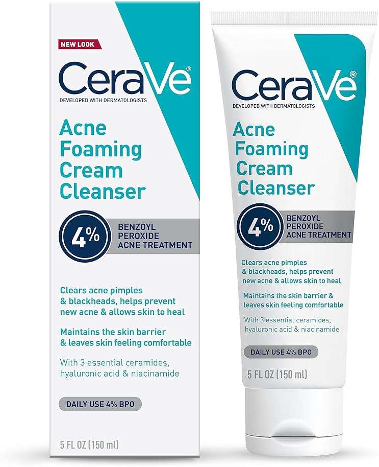 CeraVe Acne Foaming Cream Cleanser, 4% Benzoyl Peroxide Face Wash With Hyaluronic Acid, Niacinamide & Ceramides, Gentle Daily Acne Treatment For Face - Image 1