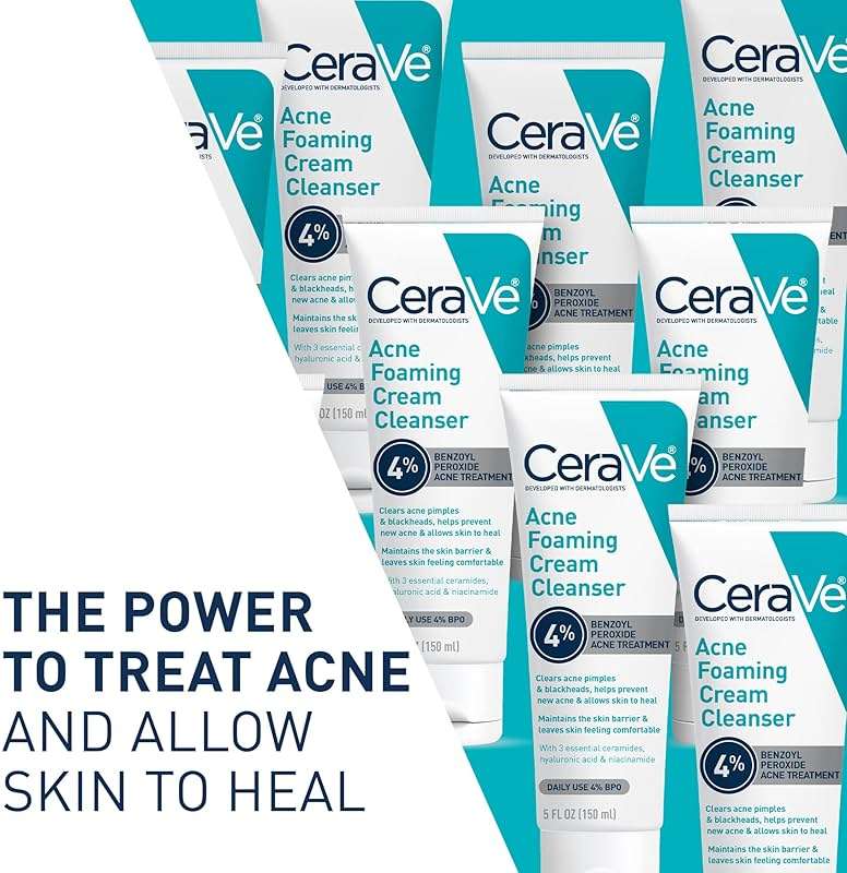 CeraVe Acne Foaming Cream Cleanser, 4% Benzoyl Peroxide Face Wash With Hyaluronic Acid, Niacinamide & Ceramides, Gentle Daily Acne Treatment For Face - Image 2
