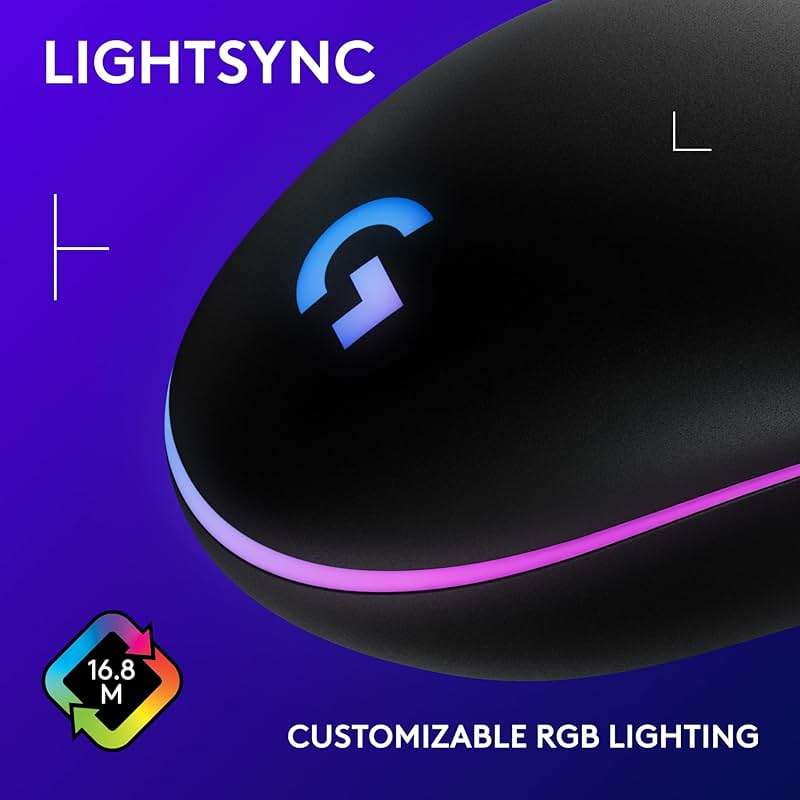 Logitech G203 Wired Gaming Mouse, 8,000 DPI, Rainbow Optical Effect LIGHTSYNC RGB, 6 Programmable Buttons, On-Board Memory, Screen Mapping, PC/Mac Computer and Laptop Compatible - Black - Image 4