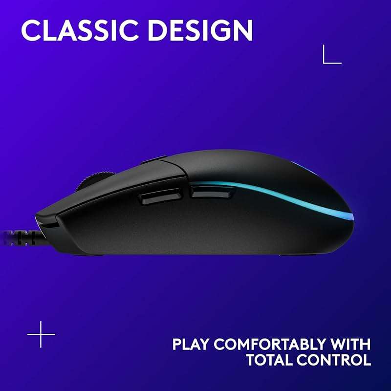 Logitech G203 Wired Gaming Mouse, 8,000 DPI, Rainbow Optical Effect LIGHTSYNC RGB, 6 Programmable Buttons, On-Board Memory, Screen Mapping, PC/Mac Computer and Laptop Compatible - Black - Image 7
