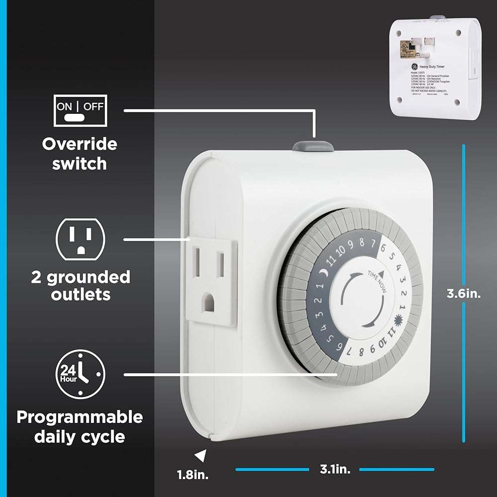 GE 24‑Hour Mechanical Outlet Timer Switch, Dual Grounded Plug‑in Control for Indoor Lighting, Lamps, Christmas Trees, Fans and Small Appliances (2 Pack), 46211 - Image 2