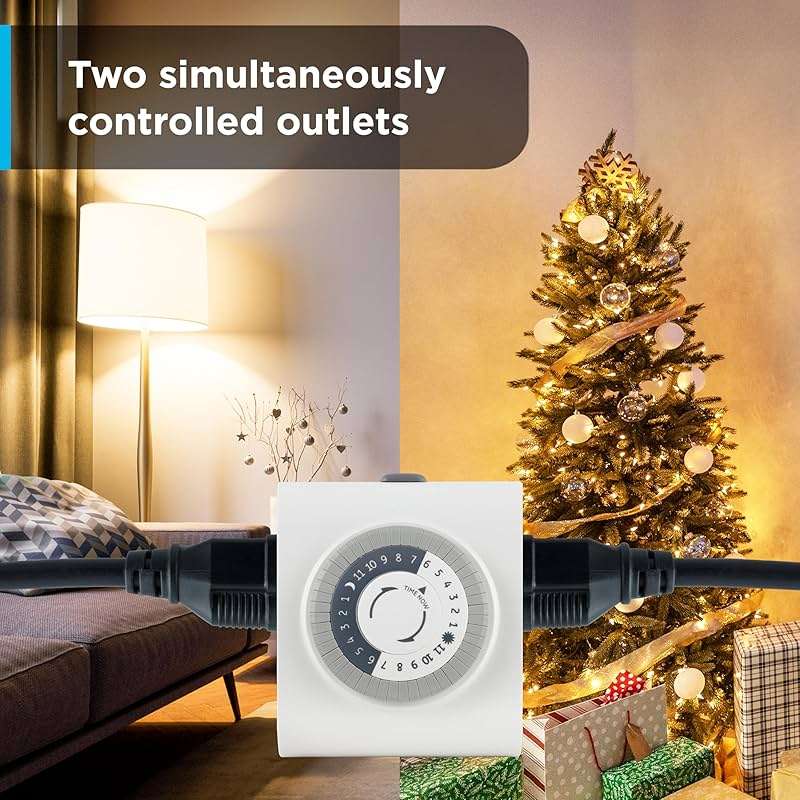 GE 24‑Hour Mechanical Outlet Timer Switch, Dual Grounded Plug‑in Control for Indoor Lighting, Lamps, Christmas Trees, Fans and Small Appliances (2 Pack), 46211 - Image 3