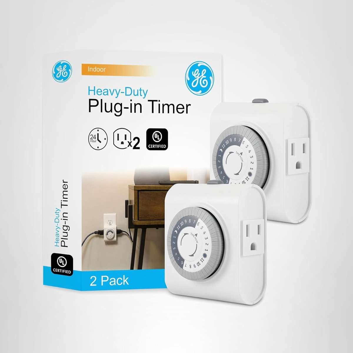 GE 24‑Hour Mechanical Outlet Timer Switch, Dual Grounded Plug‑in Control for Indoor Lighting, Lamps, Christmas Trees, Fans and Small Appliances (2 Pack), 46211 - Image 7