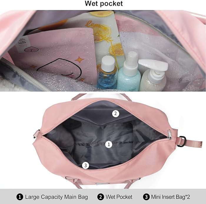 Travel Duffel Bag, Carry On Overnight Weekender Bags for Women | Travel Bag with Wet Pocket & Trolley Sleeve, For Spirit Airlines 18x14x8 Personal Item Bag - Image 5