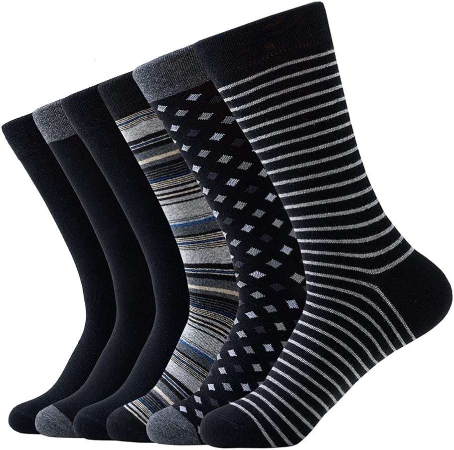 R RELAXIFE Mens Dress Socks Cotton Colorful Striped Patterned Socks for Men Women Solid Lightweight Breathable 6 Pack - Image 1