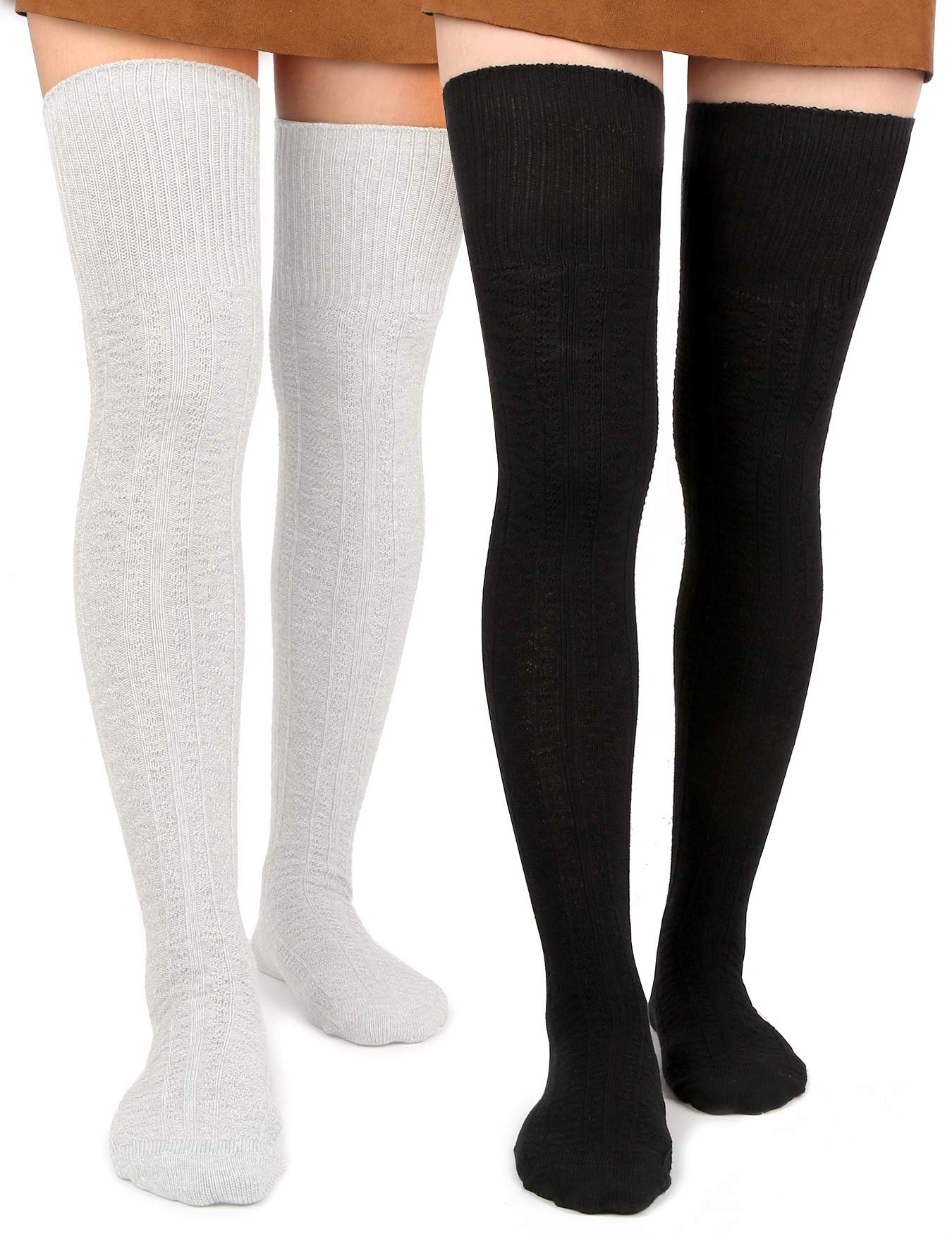 Moon Wood Women Thigh High Socks Extra Long Cotton Knit Warm Thick Tall Over the Knee Boot Stocking Leg Warmers Daily Cosplay - Product Image