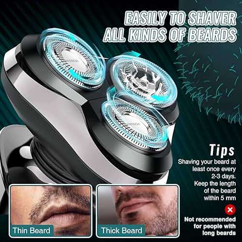 Electric Razor for Men - Rechargeable Electric Shaver for Men, Waterproof Wet Dry Cordless Razor with Nose Hair Trimmer and Sideburns Trimmer - Image 5